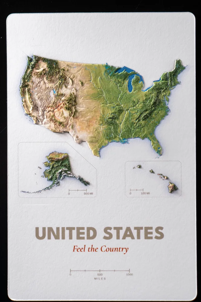 Front of the United States raised-relief postcard production proof